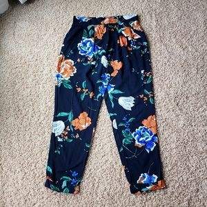 Navy blue floral Cotton On viscose pants size S